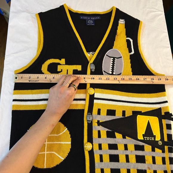 Vintage Georgia Tech Yellow Jackets Knit Sweater Vest Birch Bros Mens Medium - Picture 13 of 16